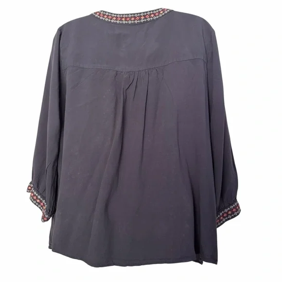 Savanna Jane Charcoal Gray Embroidered Tunic Top Size Large Boho Peasant Blouse - Picture 3 of 13